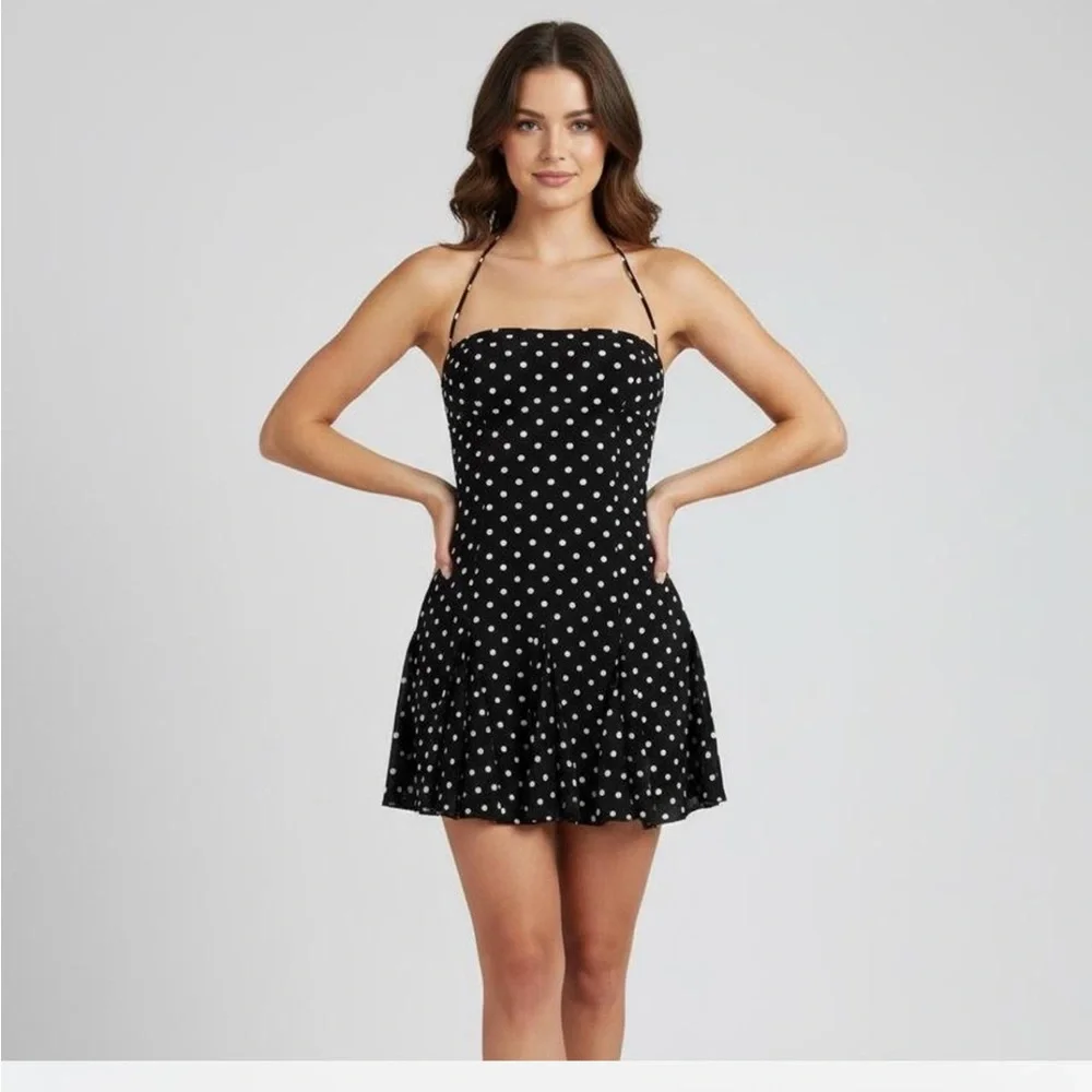 polka dot princess polly dress Lucienna Mini White | Black | White | Black | Womens dot print with flutter sleeves Scoop neckline Princess Polly | Dresses |